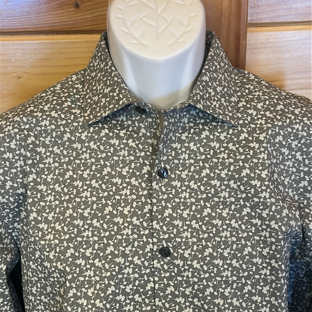 Kenneth Cole Reaction Slim Fit Black & White Floral Button-up Shirt 15 1/2 34/35